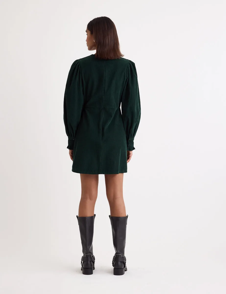 Green Cord Balloon Sleeve Patras Mini Dress sold by Nobody's Child product image thumbnail 5