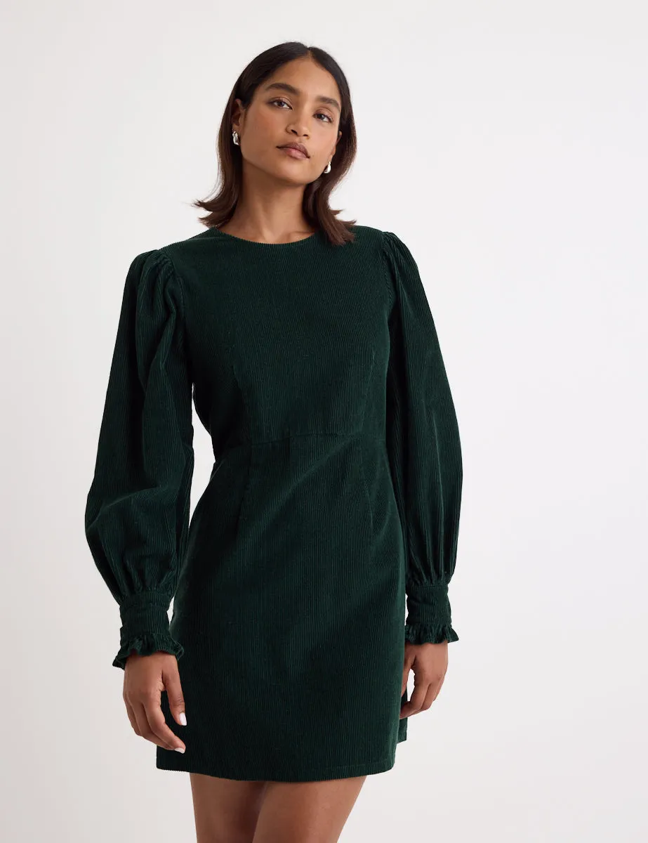 Green Cord Balloon Sleeve Patras Mini Dress sold by Nobody's Child product image thumbnail 2