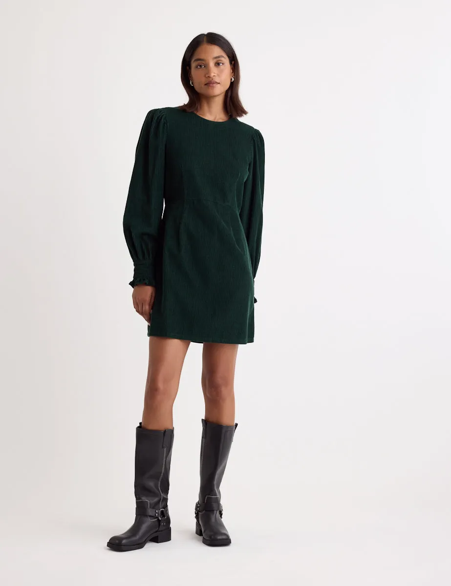 Green Cord Balloon Sleeve Patras Mini Dress sold by Nobody's Child product image thumbnail 4