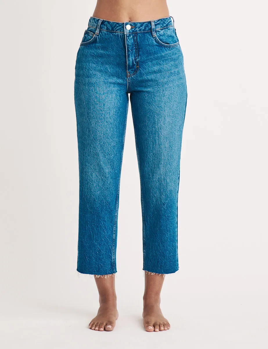 Mid Wash Straight Leg Cropped Jeans sold by Nobody's Child