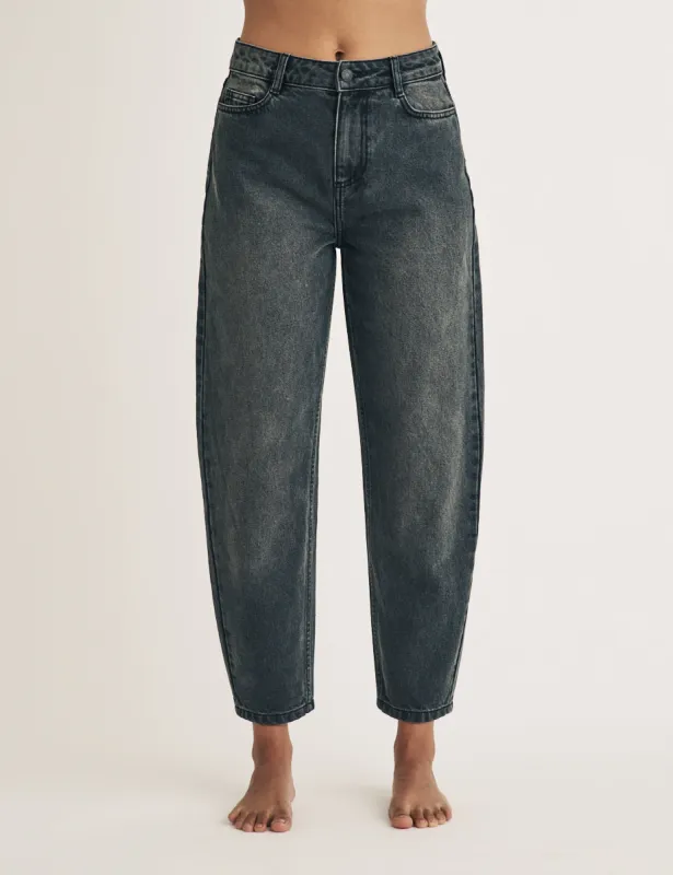 Washed Black High Rise Putney Barrel Leg Jeans sold by Nobody's Child