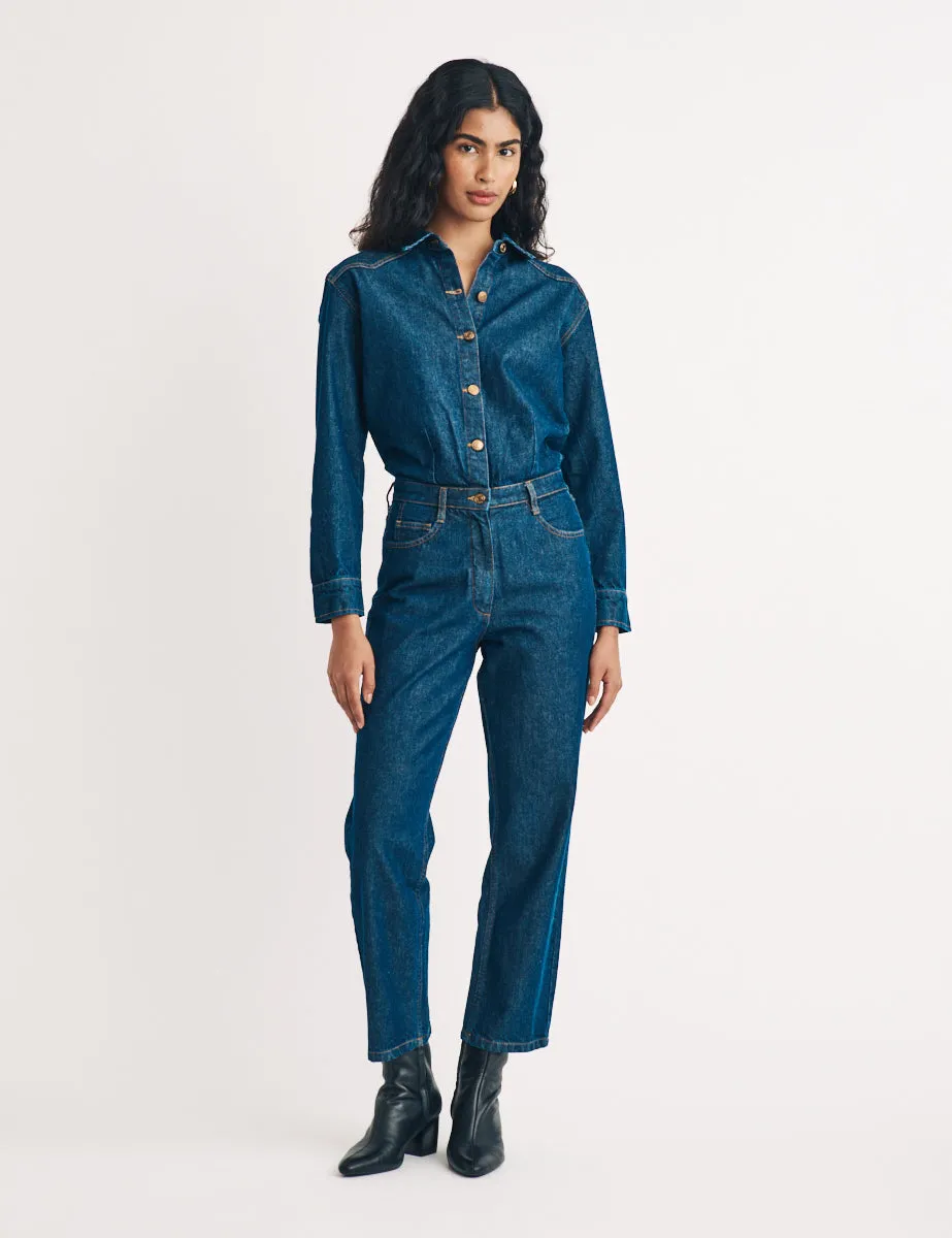 Dark Wash Denim Jumpsuit sold by Nobody's Child