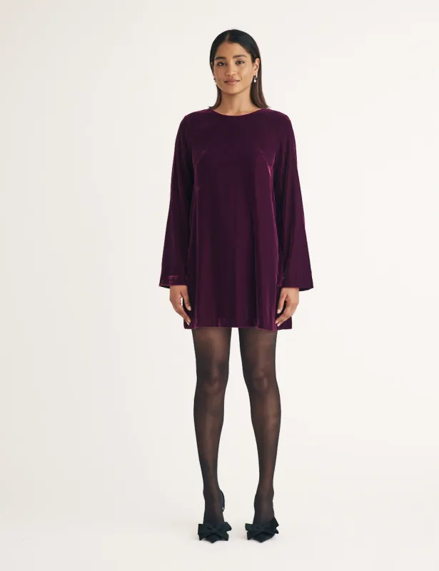 Purple Velvet Tie Back Jolene Mini Dress sold by Nobody's Child