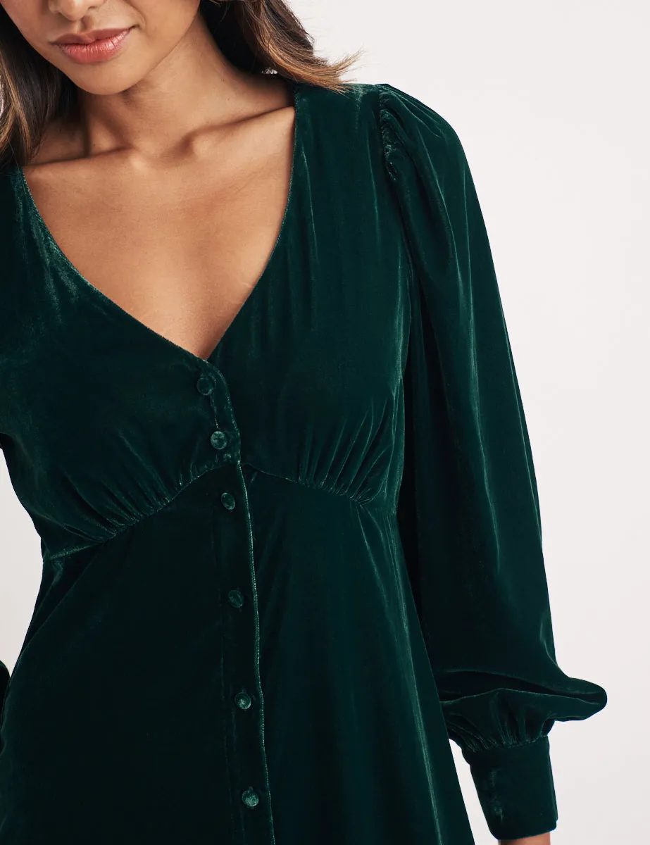 Green Velvet Balloon Sleeve Tasha Midi Dress sold by Nobody's Child product image thumbnail 2