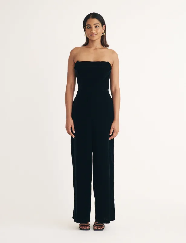 Black Velvet Strapless Jumpsuit sold by Nobody's Child