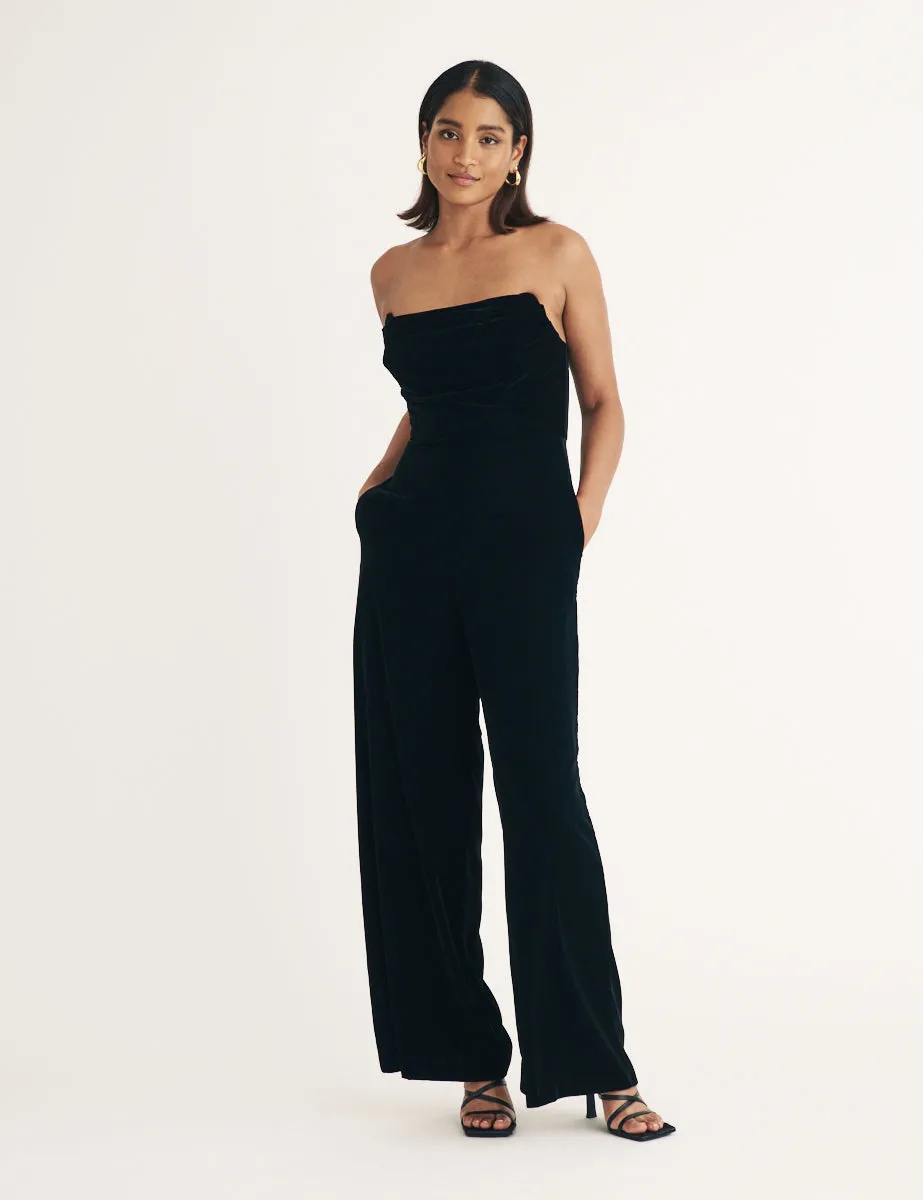 Black Velvet Strapless Jumpsuit sold by Nobody's Child product image thumbnail 4