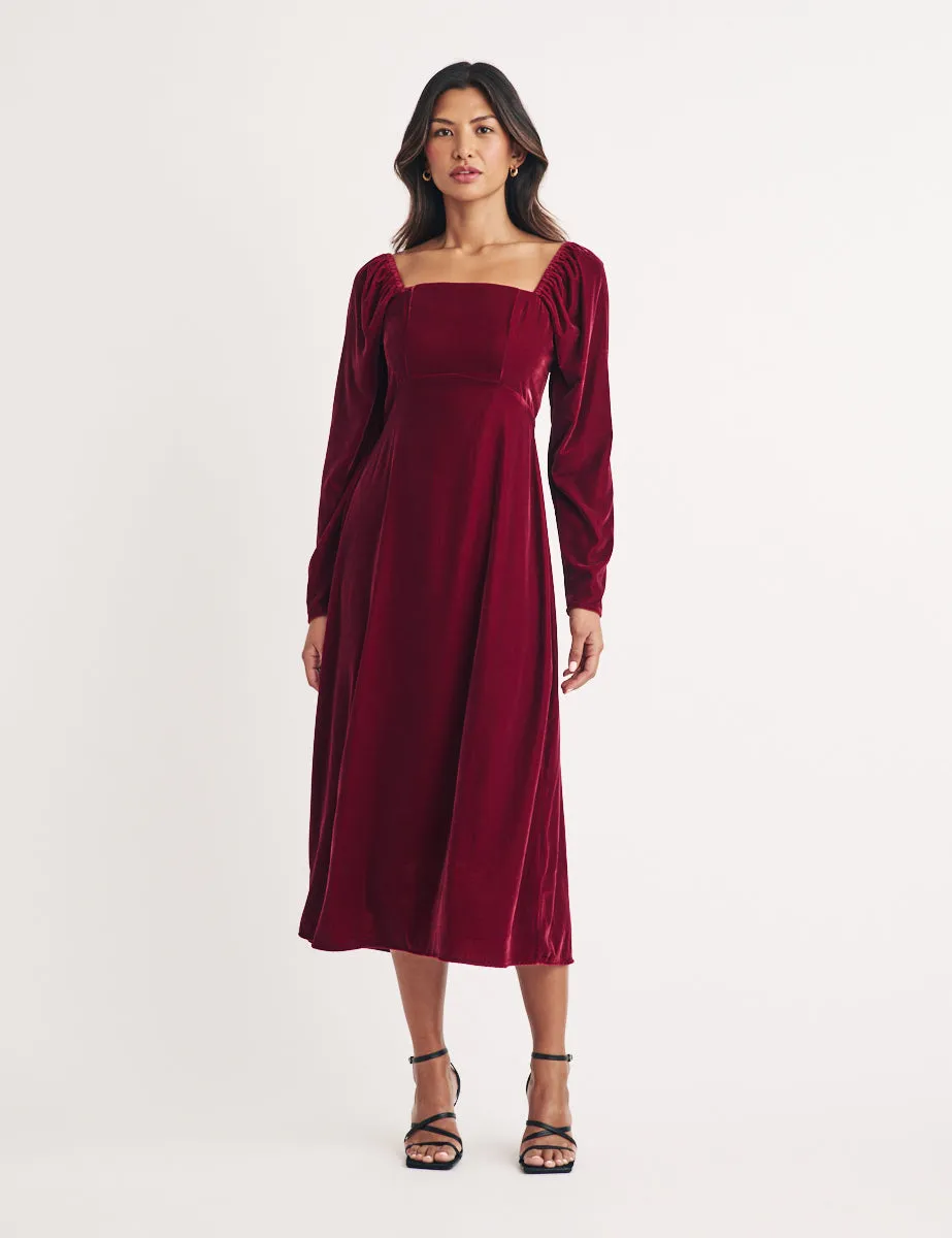 Burgundy Puff Sleeve Abby Midi Dress sold by Nobody's Child product image thumbnail 3