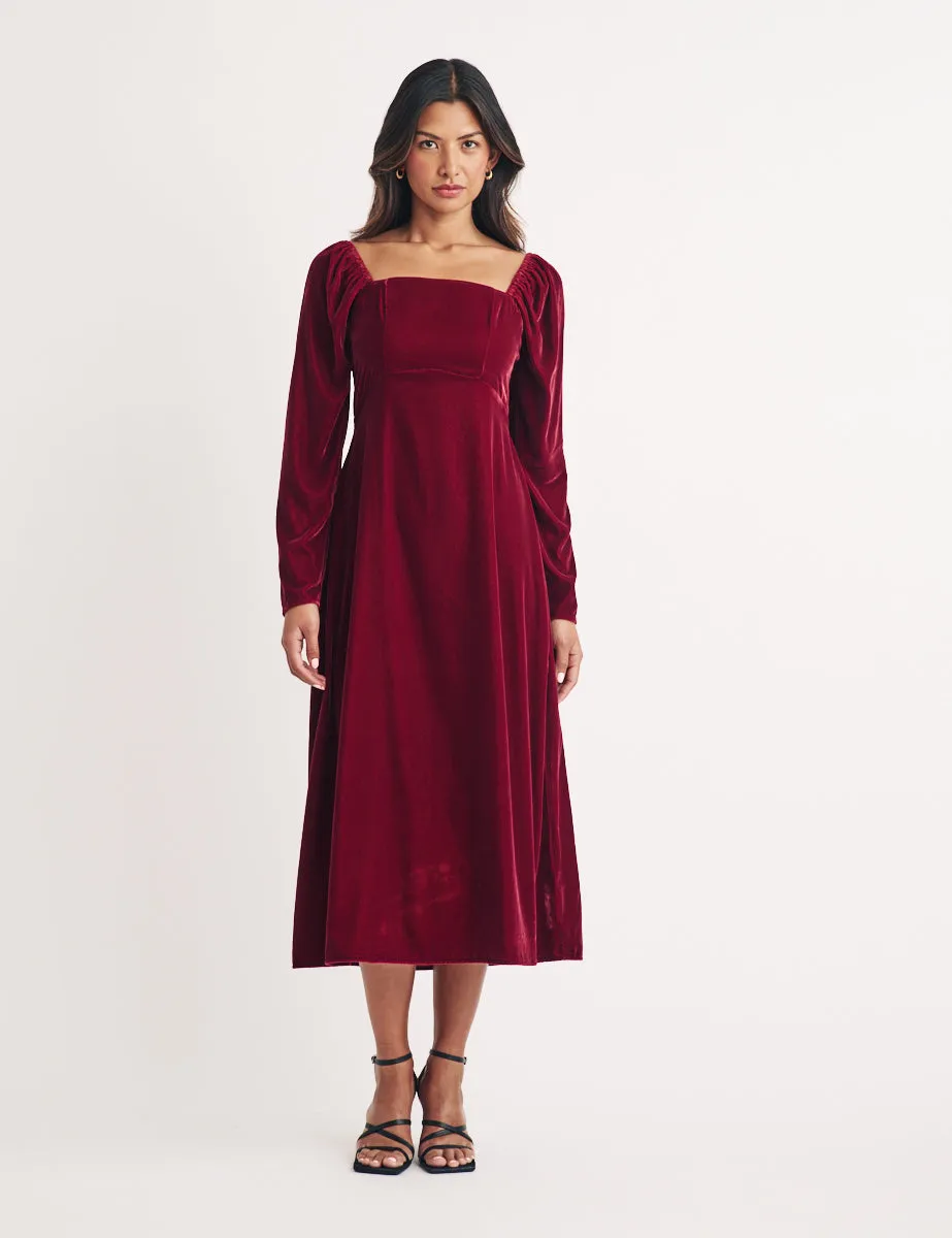 Burgundy Puff Sleeve Abby Midi Dress sold by Nobody's Child