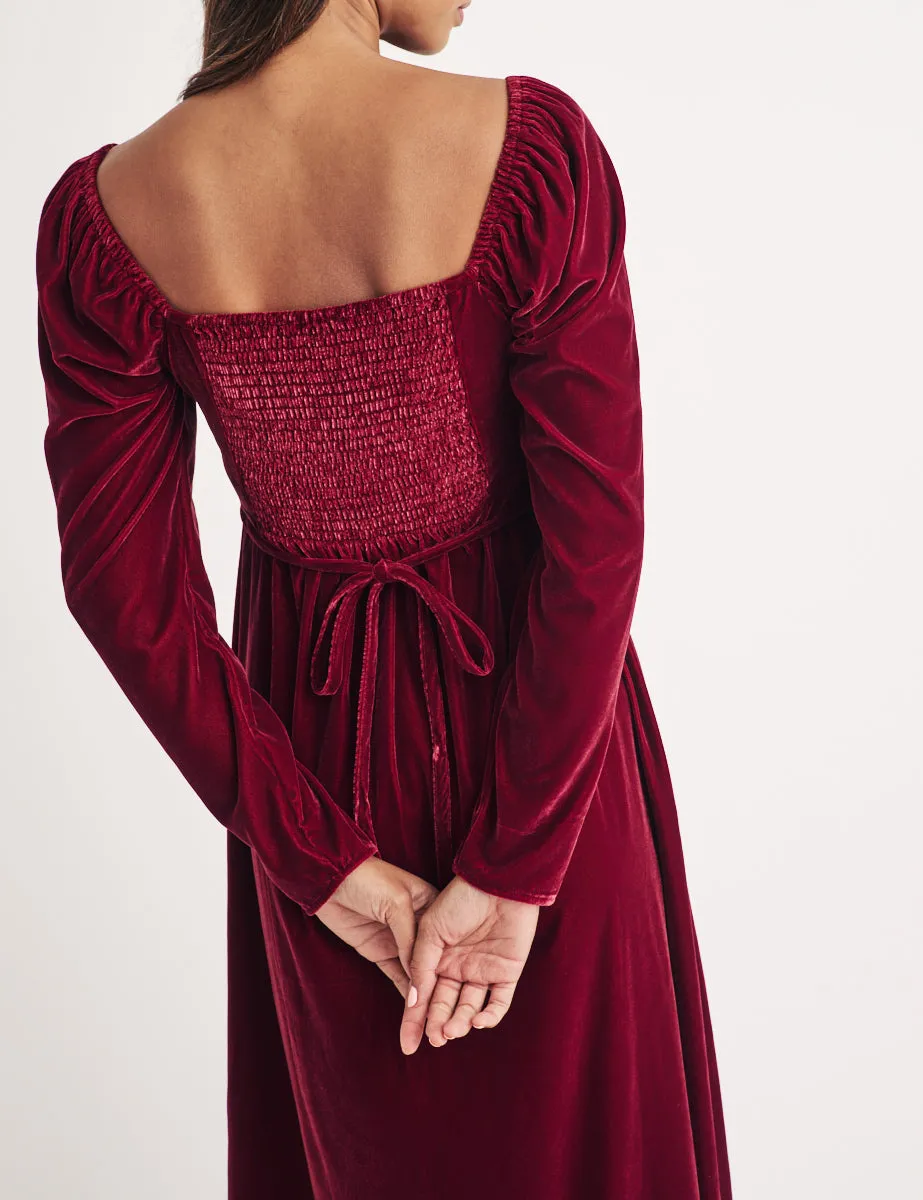 Burgundy Puff Sleeve Abby Midi Dress sold by Nobody's Child product image thumbnail 5