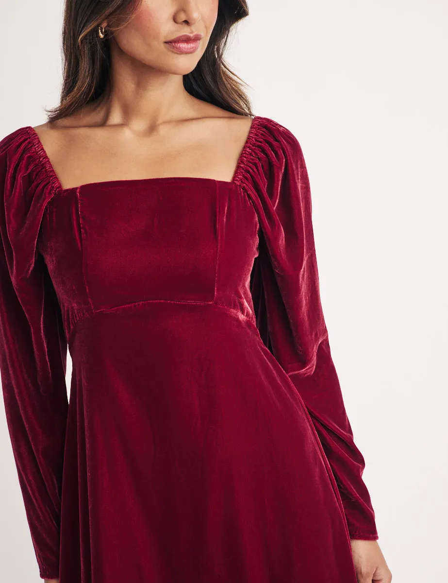 Burgundy Puff Sleeve Abby Midi Dress sold by Nobody's Child product image thumbnail 2