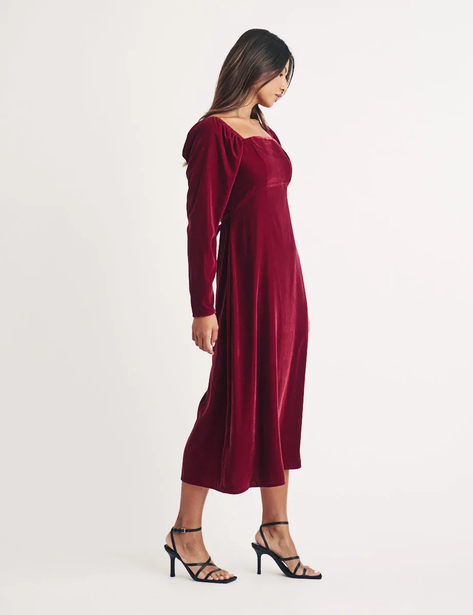 Burgundy Puff Sleeve Abby Midi Dress sold by Nobody's Child product image thumbnail 4