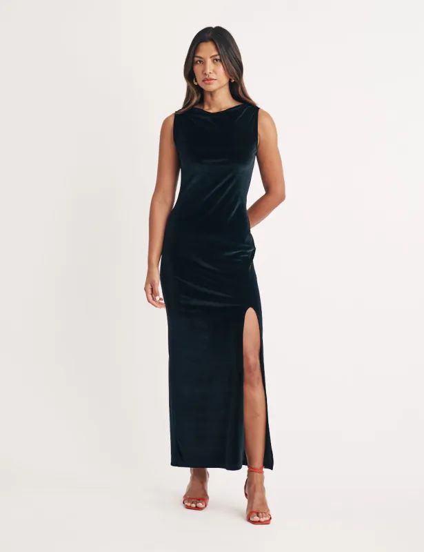 Black Velvet Jersey Camille Midi Dress sold by Nobody's Child