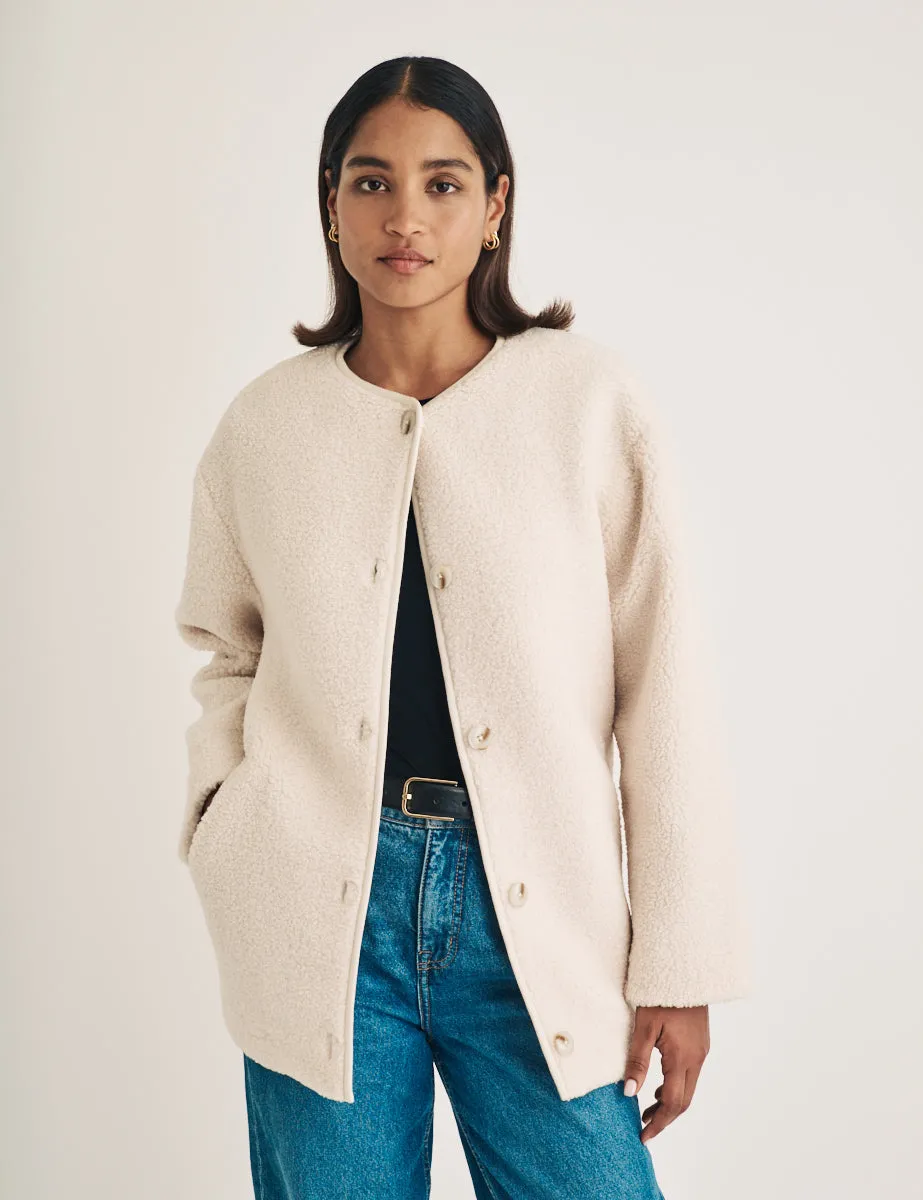 Cream Crew Neck Borg Coat sold by Nobody's Child