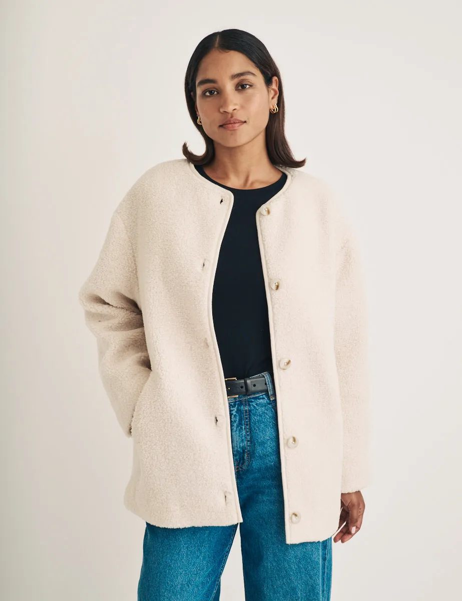 Cream Crew Neck Borg Coat sold by Nobody's Child product image thumbnail 4