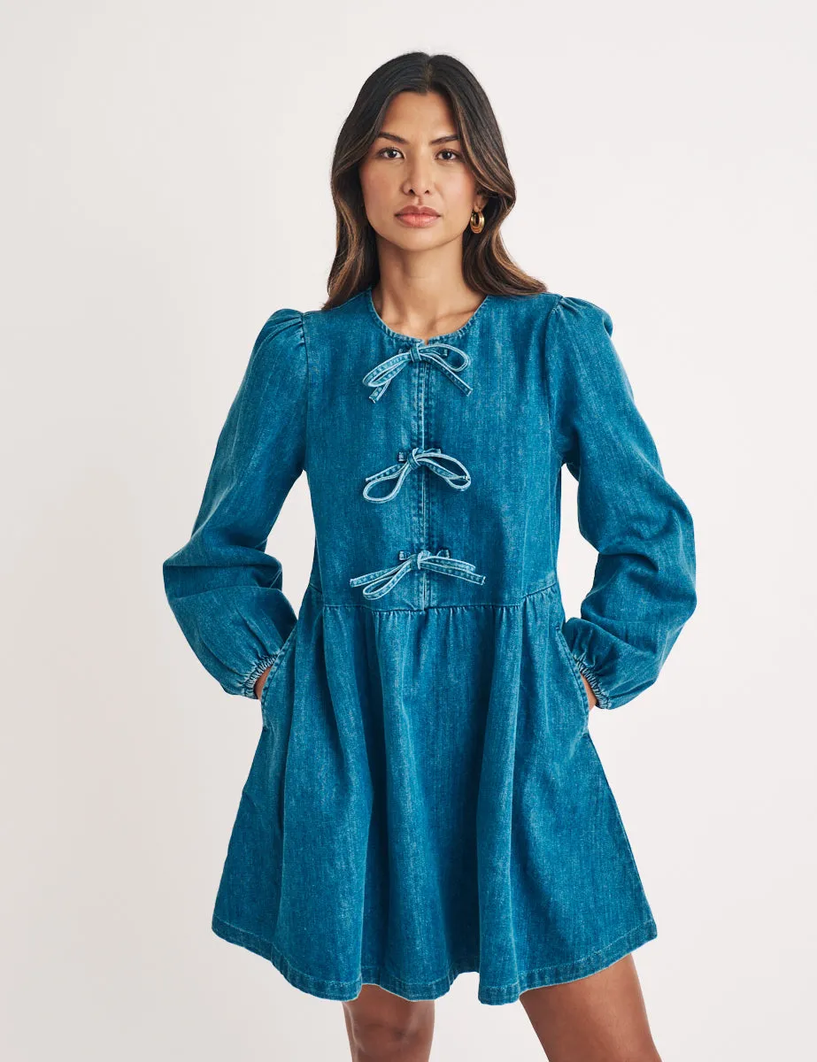 Denim Tie Front Eden Mini Dress sold by Nobody's Child product image thumbnail 4