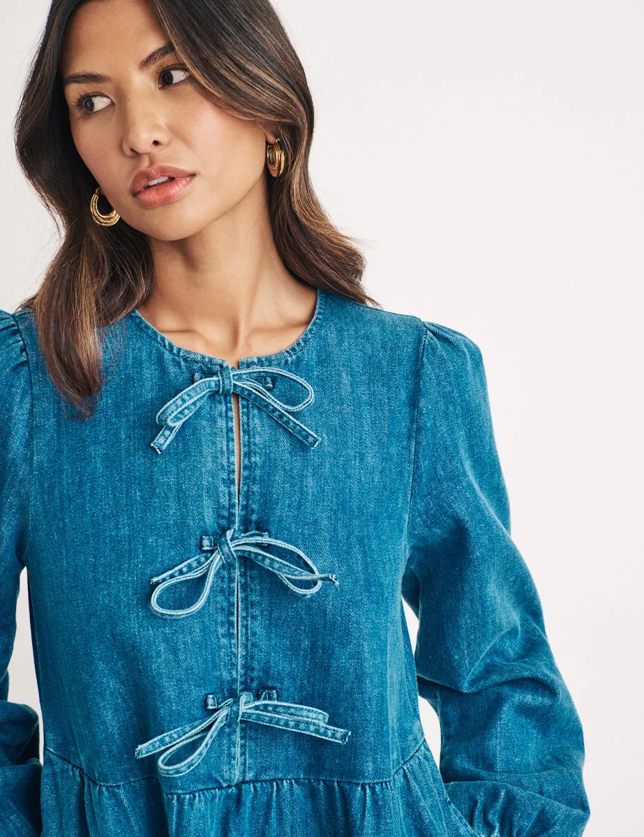 Denim Tie Front Eden Mini Dress sold by Nobody's Child product image thumbnail 2