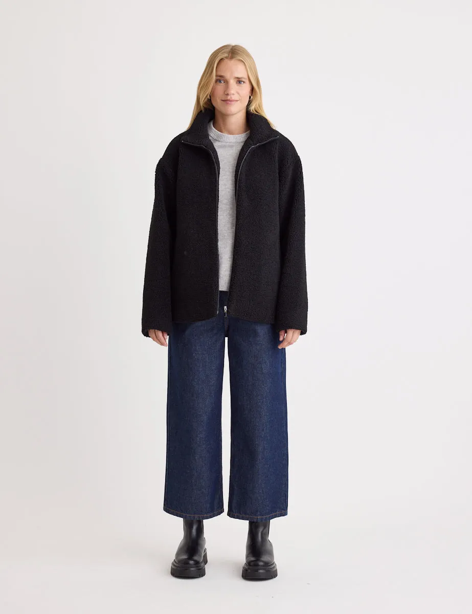 Black Zip Through Borg Jacket sold by Nobody's Child