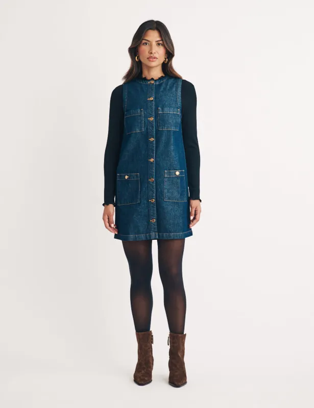Dark Denim Ray Mini Pinafore Dress sold by Nobody's Child