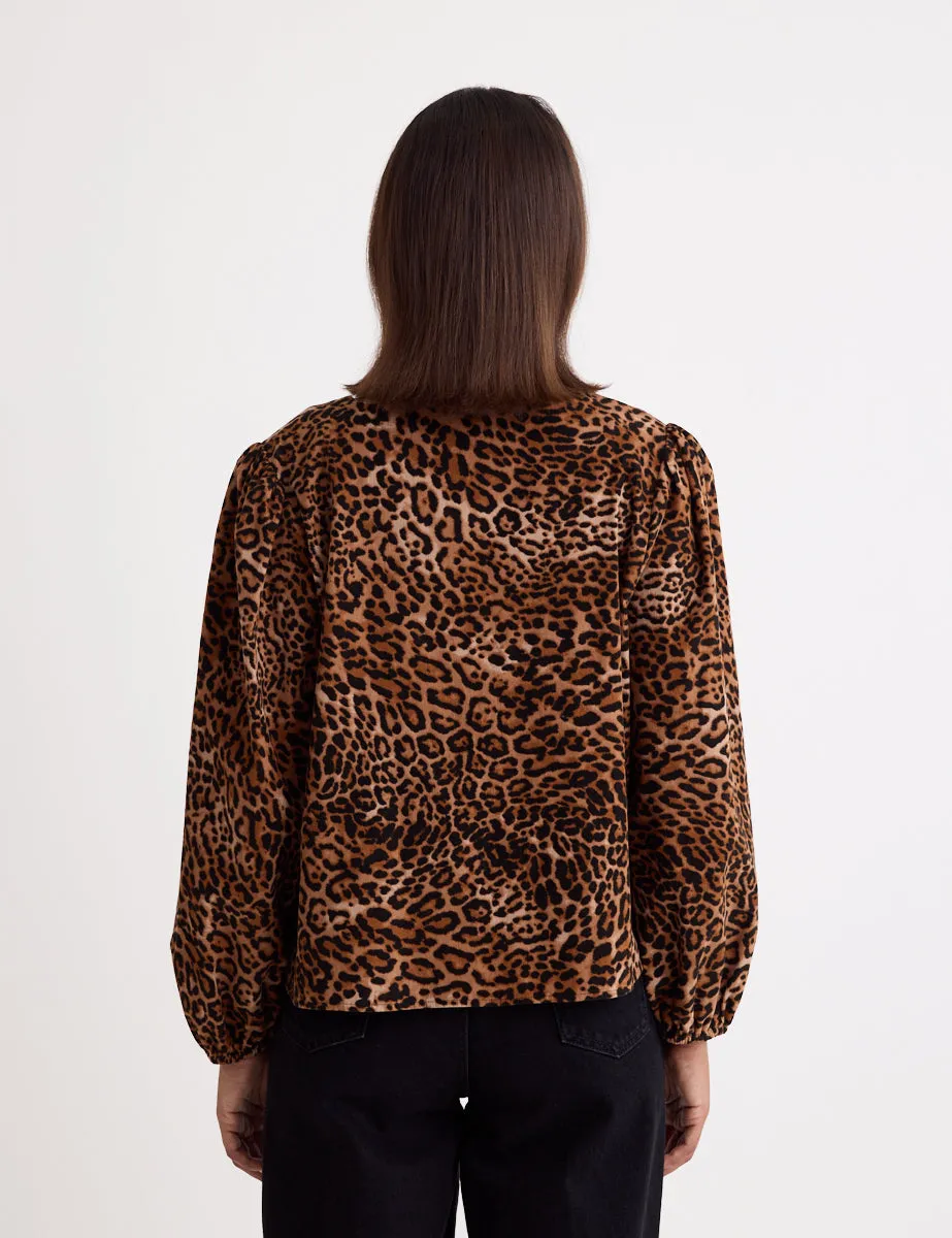 Leopard Print Cord Tie Front Bernadetta Blouse sold by Nobody's Child product image thumbnail 4