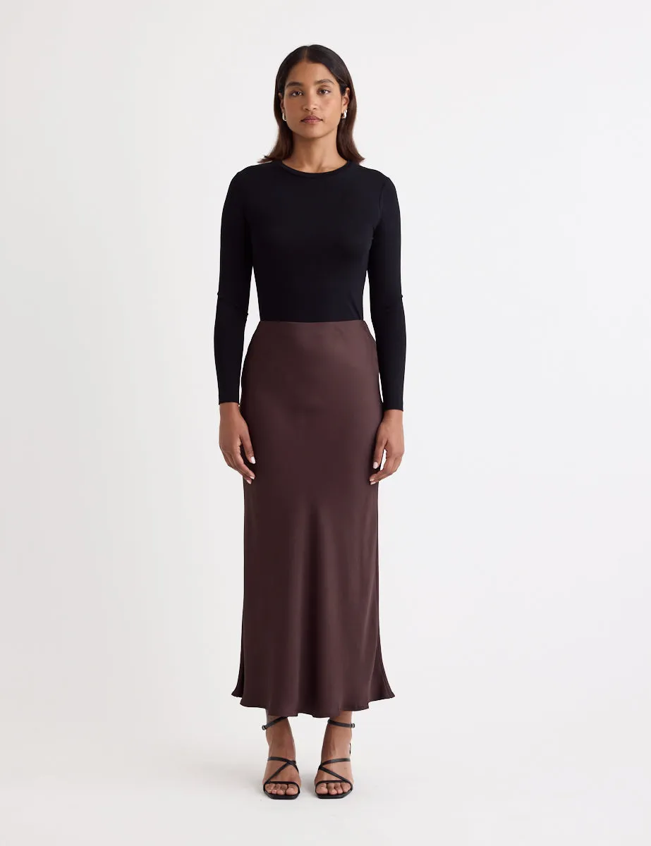 Brown Satin Mila Midi Slip Skirt sold by Nobody's Child product image thumbnail 2