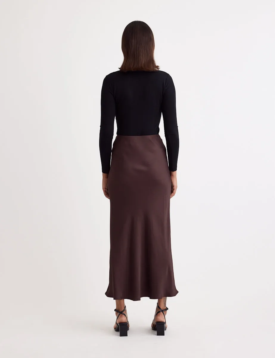 Brown Satin Mila Midi Slip Skirt sold by Nobody's Child product image thumbnail 4