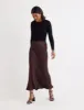 Brown Satin Mila Midi Slip Skirt sold by Nobody's Child