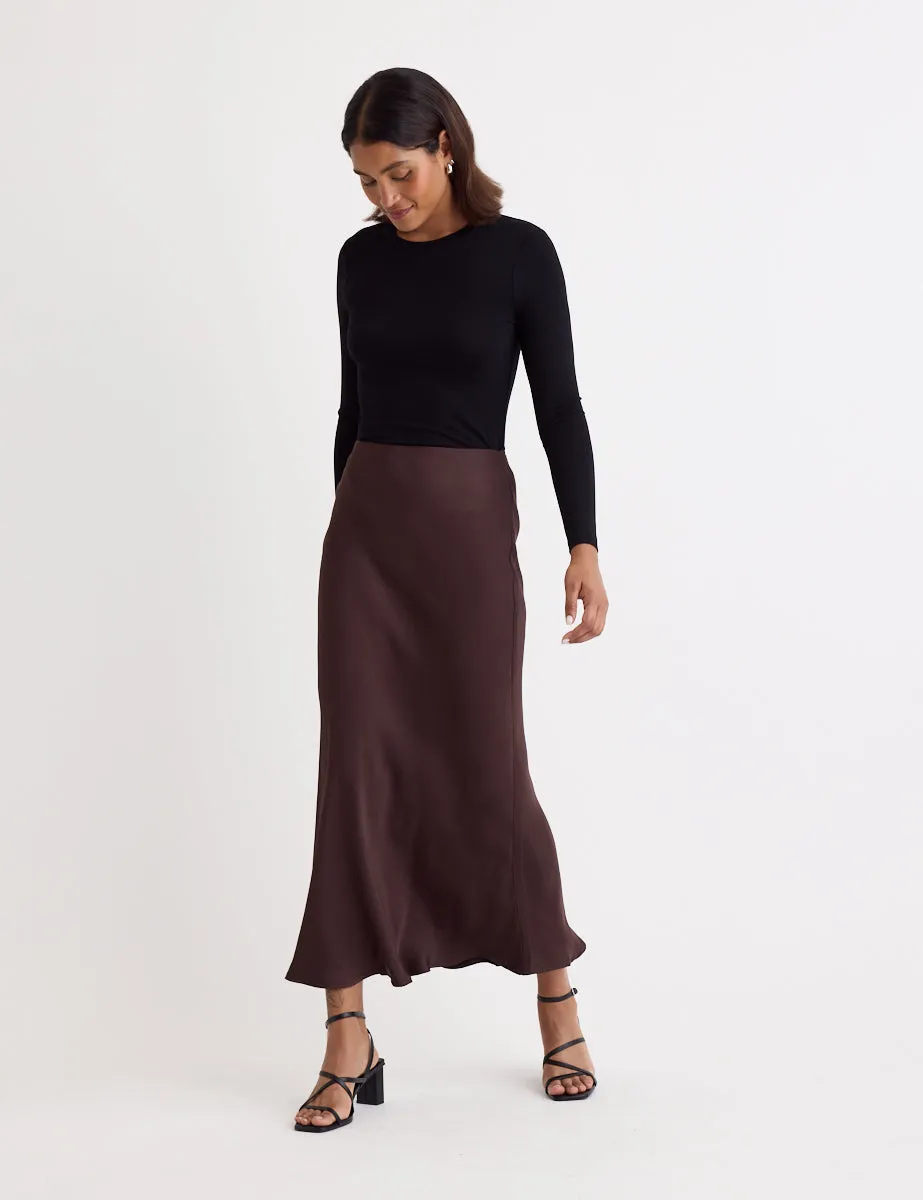 Brown Satin Mila Midi Slip Skirt sold by Nobody's Child product image thumbnail 3