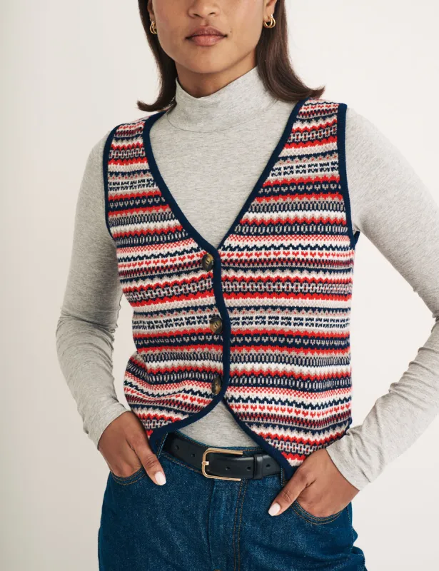 Fair Isle V-Neck Knitted Wool Waistcoat sold by Nobody's Child