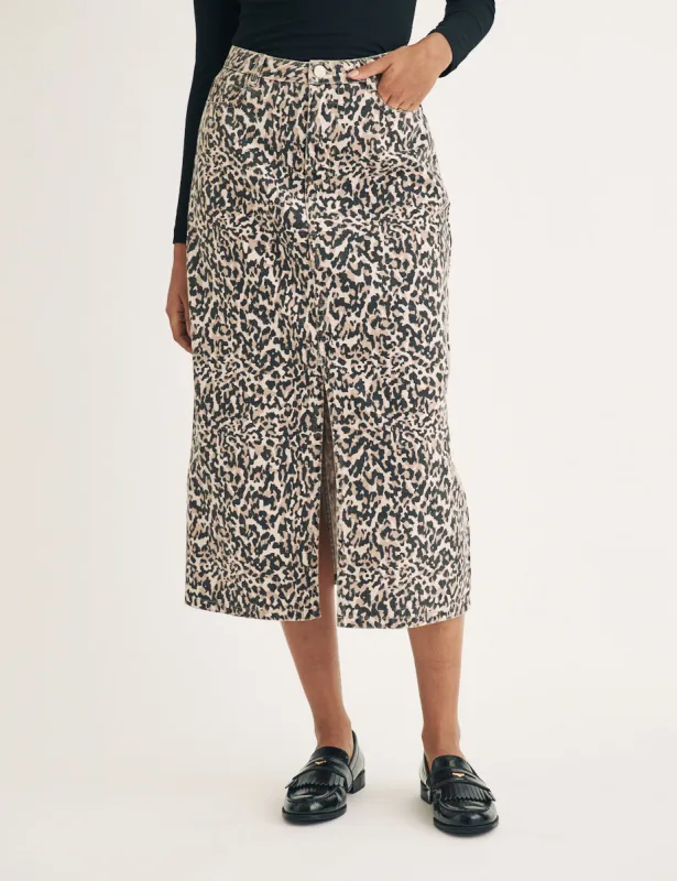 Leopard Print Denim Column Midi Skirt sold by Nobody's Child