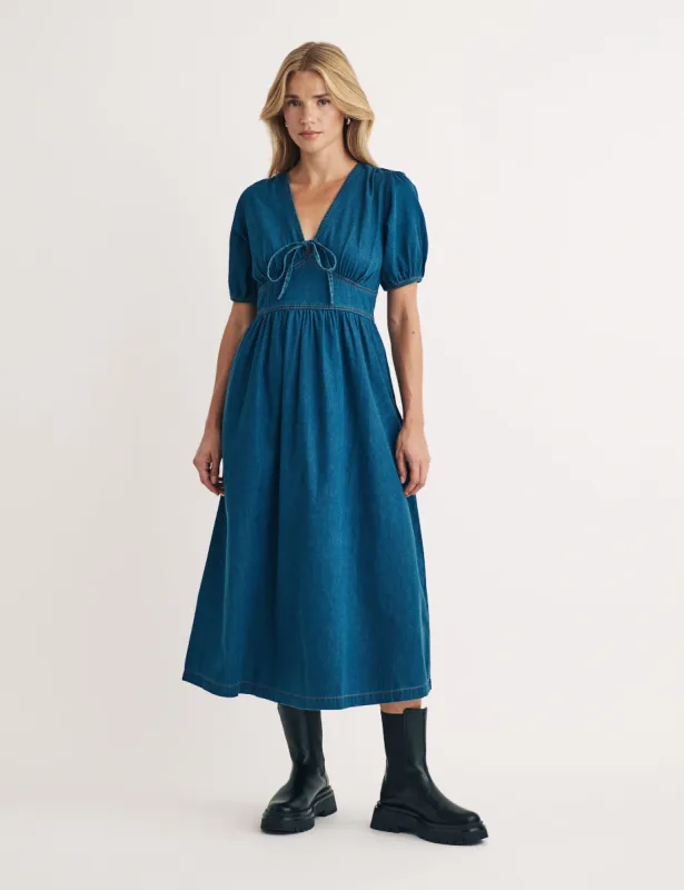 Denim Short Sleeve Astra Midi Dress sold by Nobody's Child