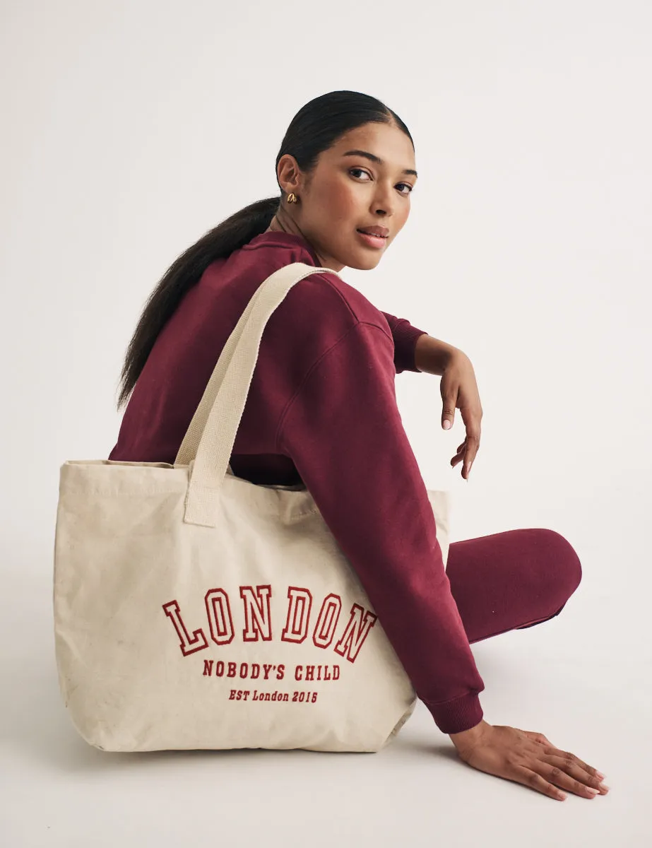 Beige London Logo Canvas Tote Bag sold by Nobody's Child