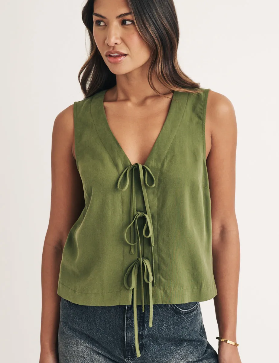 Green Tessa Tie Front Top sold by Nobody's Child product image thumbnail 3