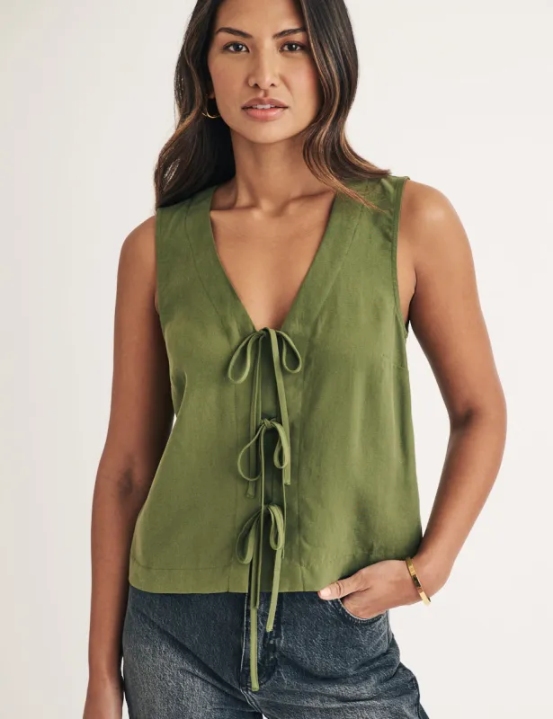 Green Tessa Tie Front Top sold by Nobody's Child