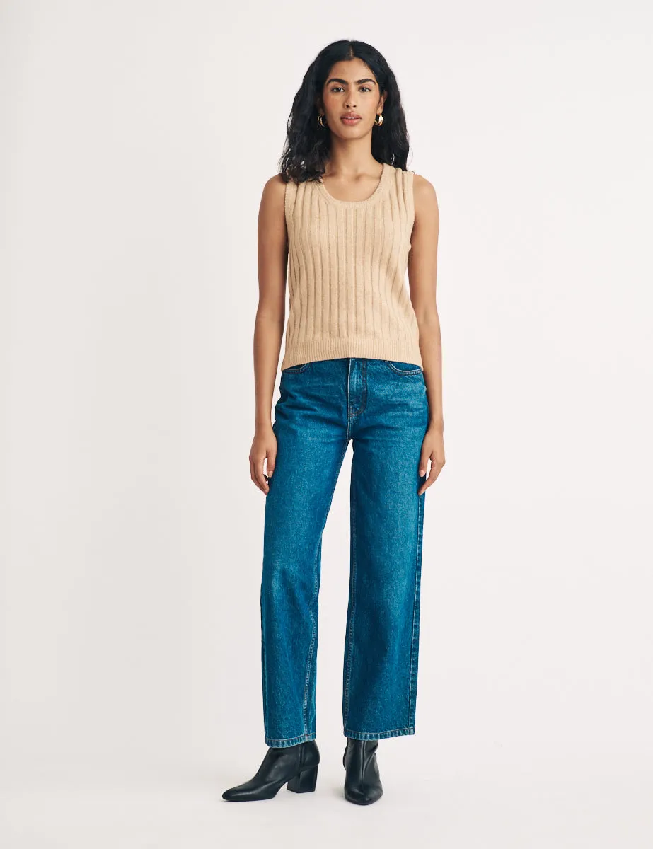 Beige Scoop Neck Rib Knitted Vest sold by Nobody's Child product image thumbnail 2