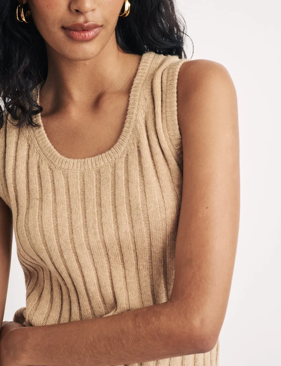 Beige Scoop Neck Rib Knitted Vest sold by Nobody's Child product image thumbnail 3