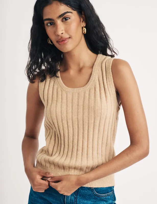 Beige Scoop Neck Rib Knitted Vest sold by Nobody's Child
