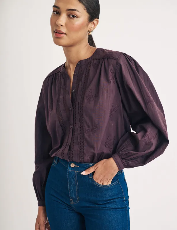 Purple Floral Embroidered Blouse sold by Nobody's Child