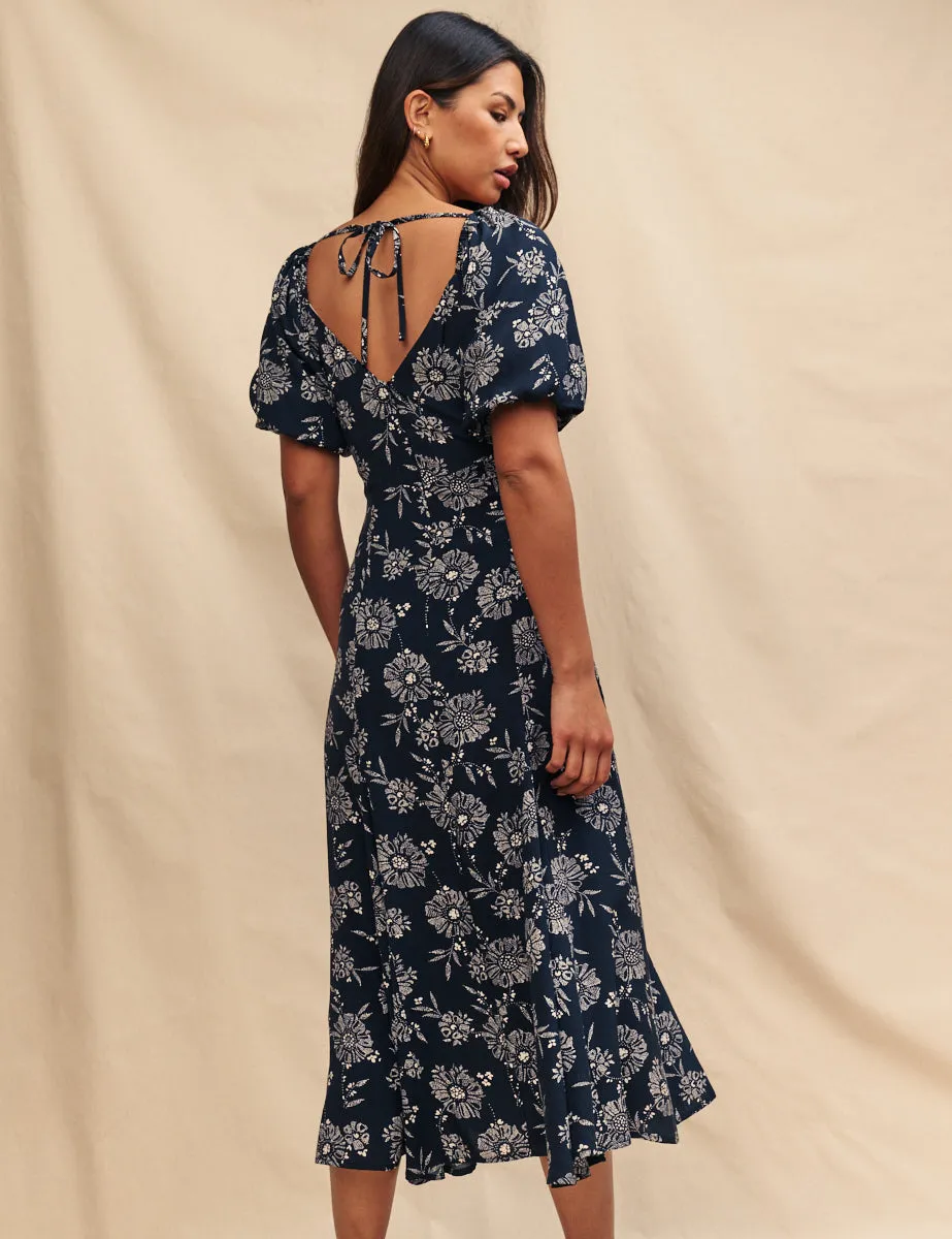 Black Floral Puff Sleeve Callie Midi Dress sold by Nobody's Child product image thumbnail 4