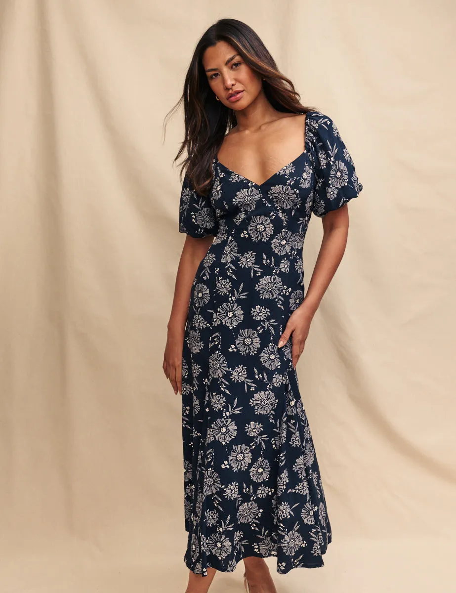 Black Floral Puff Sleeve Callie Midi Dress sold by Nobody's Child product image thumbnail 3