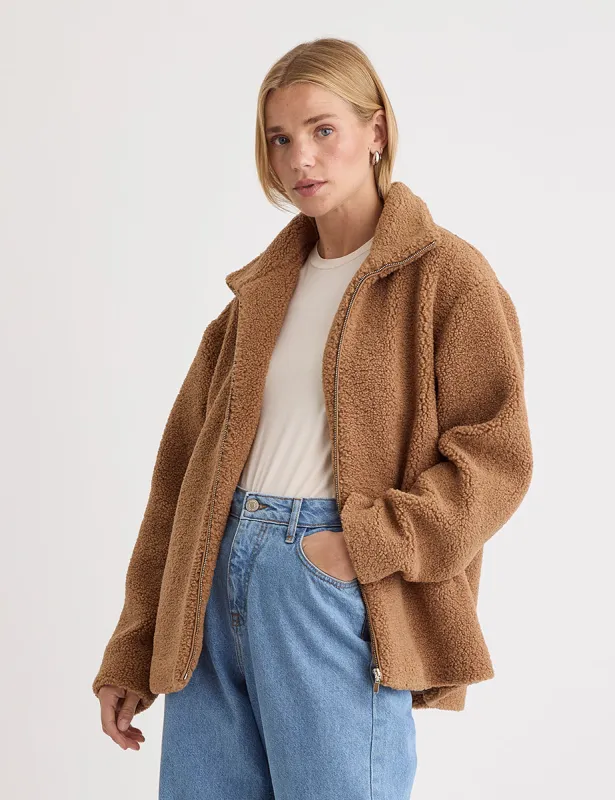 Brown Zip Through Borg Coat sold by Nobody's Child