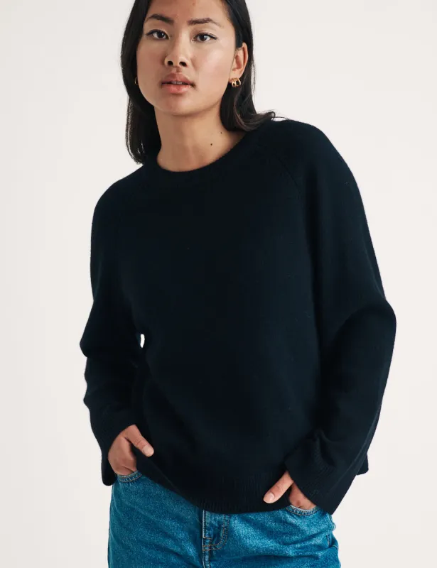 Black Crew Neck Wool Knitted Jumper sold by Nobody's Child