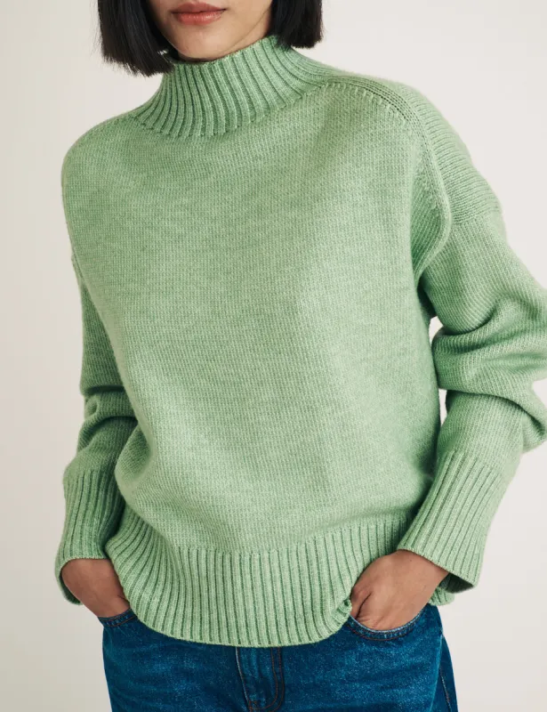 Green Funnel Neck Knitted Jumper sold by Nobody's Child