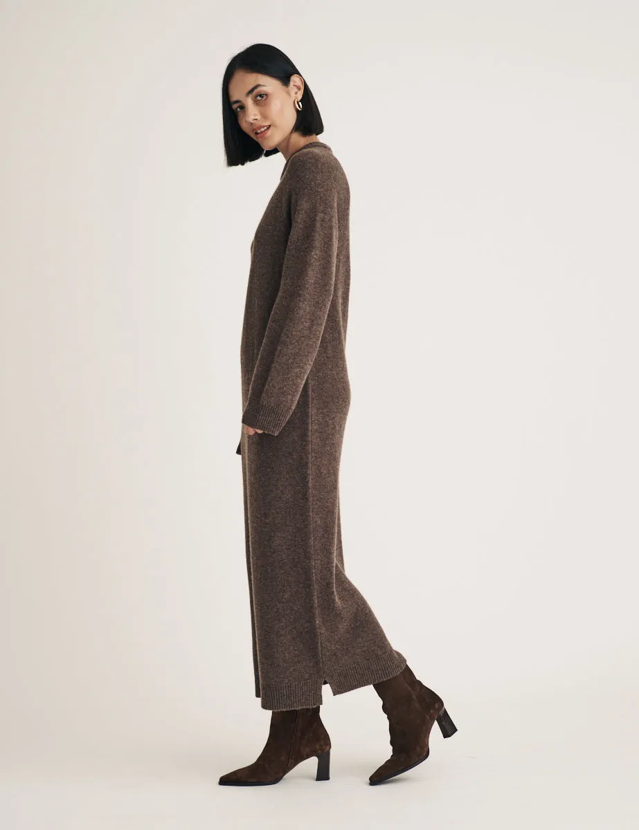 Brown Crew Neck Wool Knitted Midi Jumper Dress sold by Nobody's Child product image thumbnail 3
