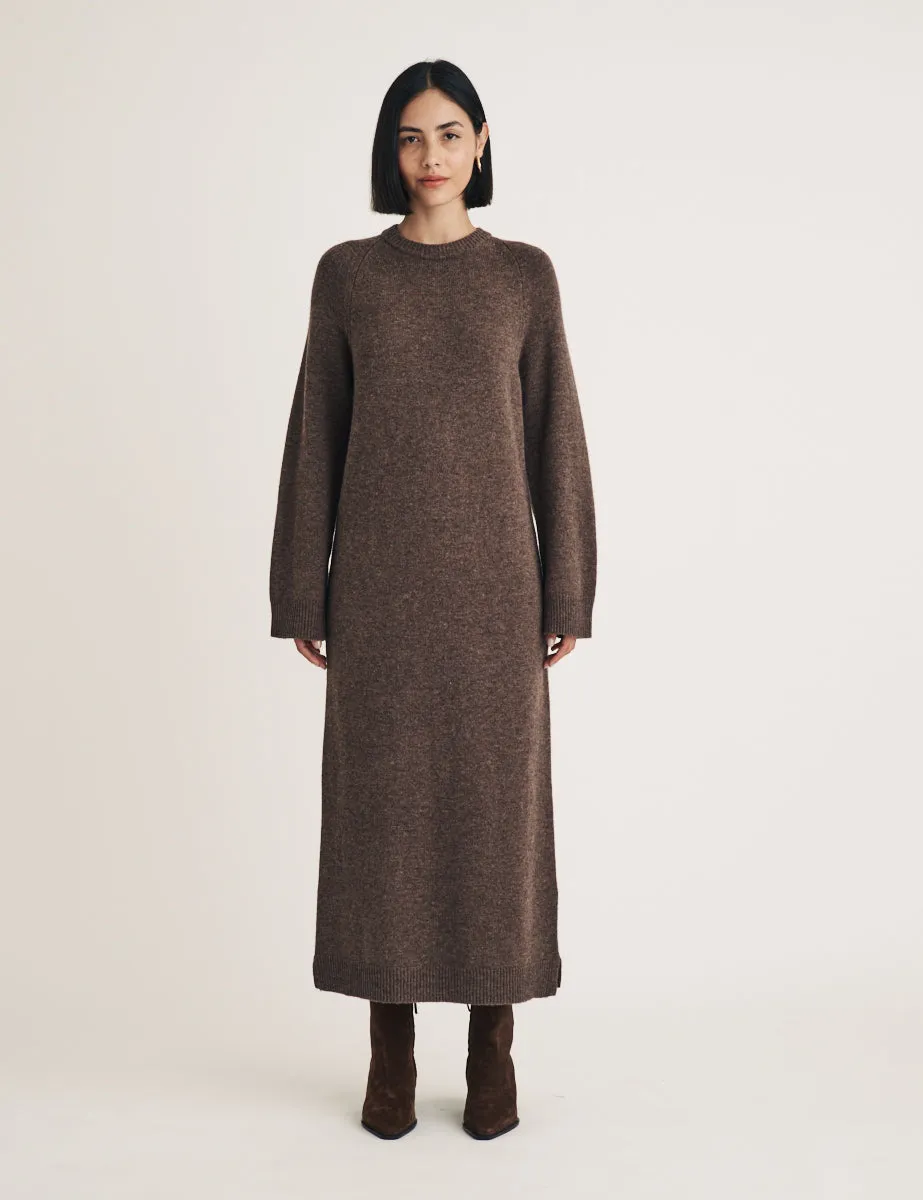 Brown Crew Neck Wool Knitted Midi Jumper Dress sold by Nobody's Child