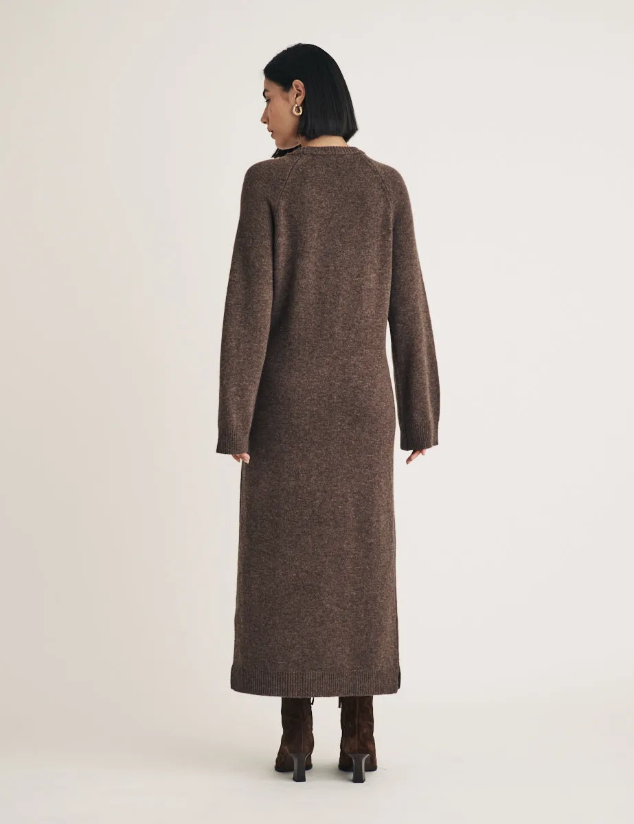 Brown Crew Neck Wool Knitted Midi Jumper Dress sold by Nobody's Child product image thumbnail 4