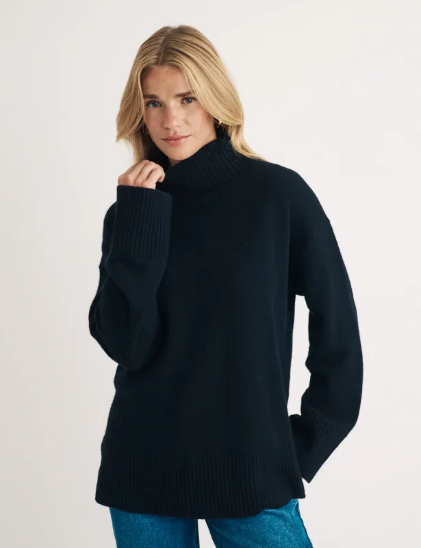 Black Oversized Roll Neck Wool Knitted Jumper sold by Nobody's Child