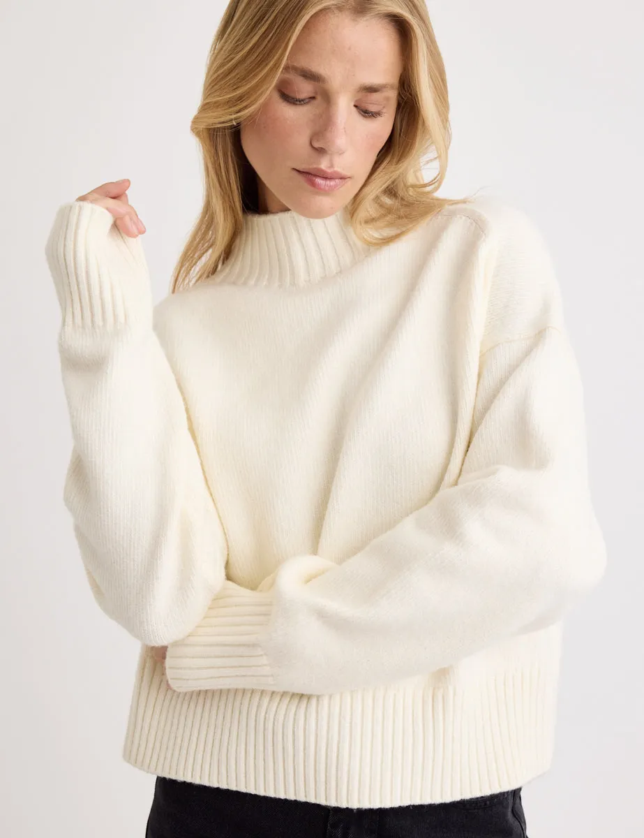 Cream Funnel Neck Knitted Jumper sold by Nobody's Child