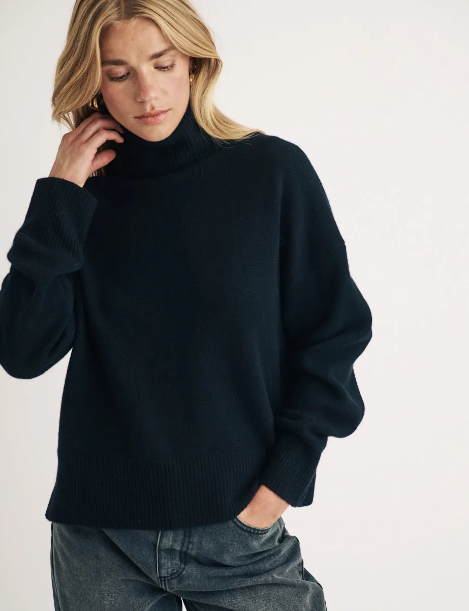 Black Roll Neck Wool Knitted Jumper sold by Nobody's Child