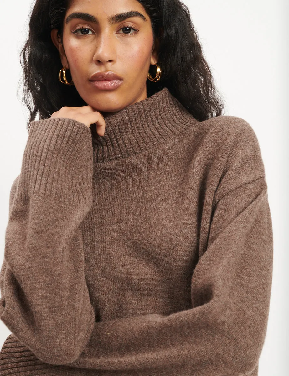Brown Oversized Roll Neck Wool Knitted Jumper sold by Nobody's Child product image thumbnail 2