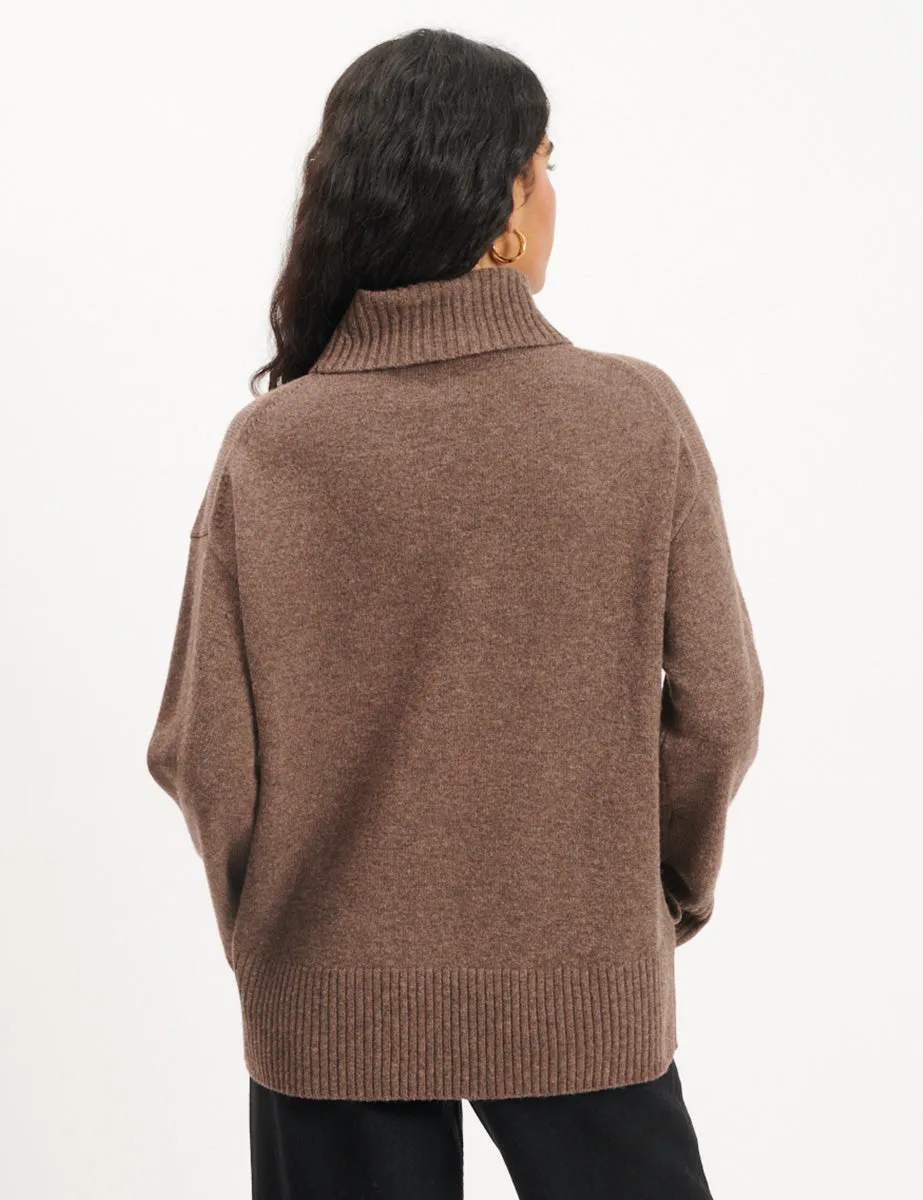 Brown Oversized Roll Neck Wool Knitted Jumper sold by Nobody's Child product image thumbnail 4